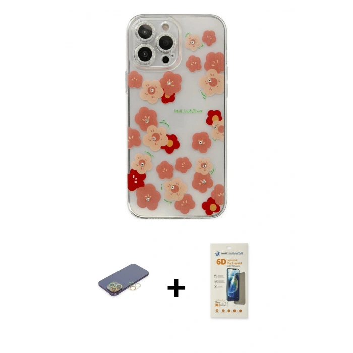 MARSİLYAN™- iPhone 13 Pro Max Kılıf Eksen Asil Prime - Siyah 6D Mat Seramik Hayalet Nano Ekran Koruyucu + Renkli Kamera Lens Koruma Cam - SI