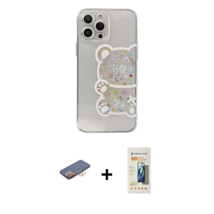 MARSİLYAN™- iPhone 13 Pro Max Kılıf Eksen Asil Prime - Siyah 6D Mat Seramik Hayalet Nano Ekran Koruyucu + Renkli Kamera Lens Koruma Cam - TU