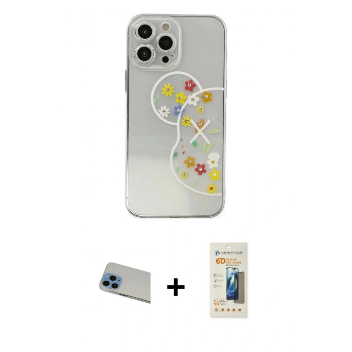 MARSİLYAN™- iPhone 13 Pro Max Kılıf Eksen Asil Prime - Siyah 6D Mat Seramik Hayalet Nano Ekran Koruyucu + Rainbow Kamera Lens Koruma Cam - MI