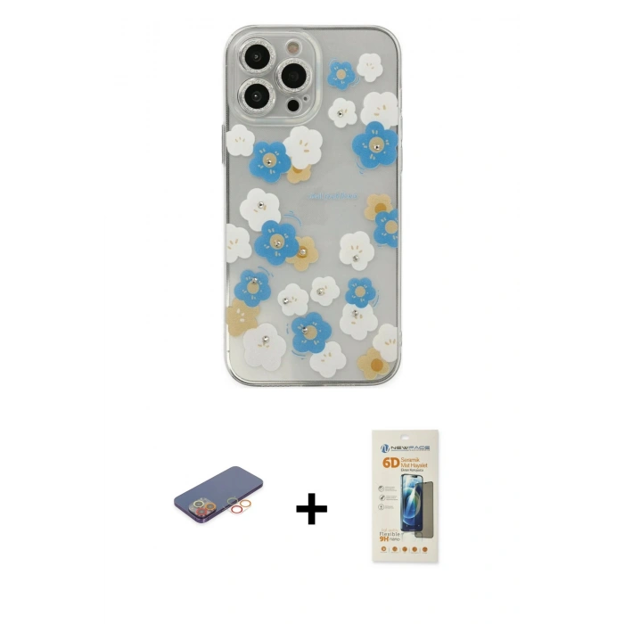 MARSİLYAN™- iPhone 13 Pro Max Kılıf Eksen Asil Prime - Siyah 6D Mat Seramik Hayalet Nano Ekran Koruyucu + Renkli Kamera Lens Koruma Cam - TU