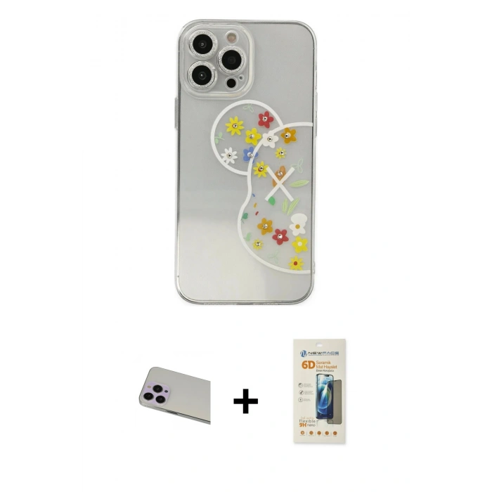MARSİLYAN™- iPhone 13 Pro Max Kılıf Eksen Asil Prime - Siyah 6D Mat Seramik Hayalet Nano Ekran Koruyucu + Mor Rainbow Kamera Lens Koruma Cam
