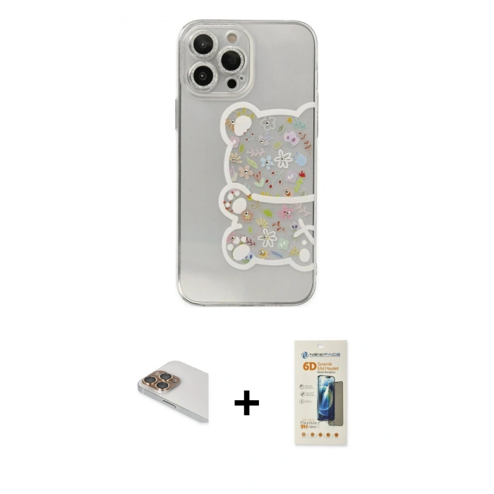 MARSİLYAN™- iPhone 13 Pro Max Kılıf Eksen Asil Prime - Siyah 6D Mat Seramik Hayalet Nano Ekran Koruyucu + Pers Alüminyum Kamera Lens - GD