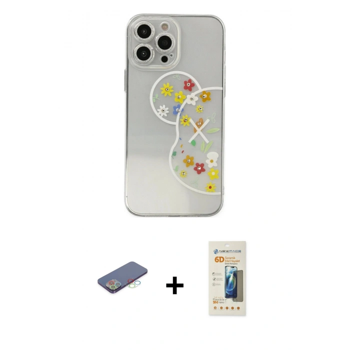 MARSİLYAN™- iPhone 13 Pro Max Kılıf Eksen Asil Prime - Siyah 6D Mat Seramik Hayalet Nano Ekran Koruyucu + Renkli Kamera Lens Koruma Cam - MI