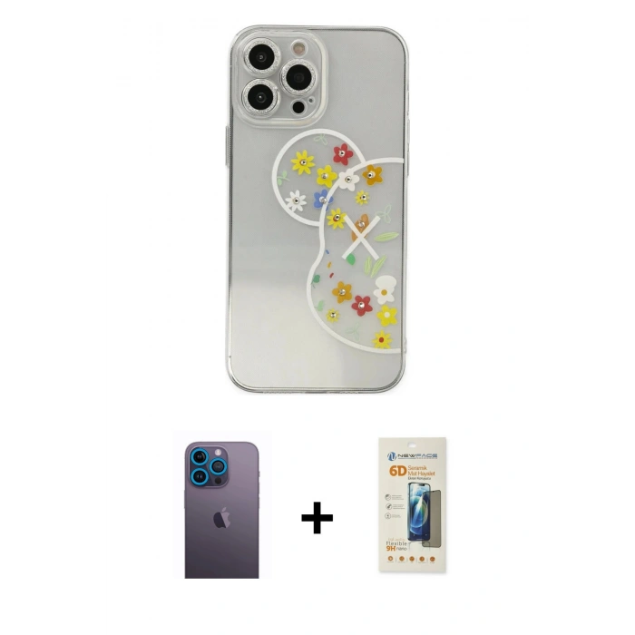 MARSİLYAN™- iPhone 13 Pro Max Kılıf Eksen Asil Prime - Siyah 6D Mat Seramik Hayalet Nano Ekran Koruyucu + Neon Fosforlu Kamera Lens - MI