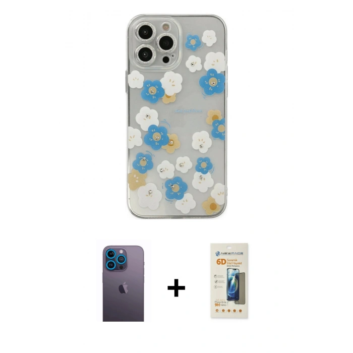 MARSİLYAN™- iPhone 13 Pro Max Kılıf Eksen Asil Prime - Siyah 6D Mat Seramik Hayalet Nano Ekran Koruyucu + Neon Fosforlu Kamera Lens - MI