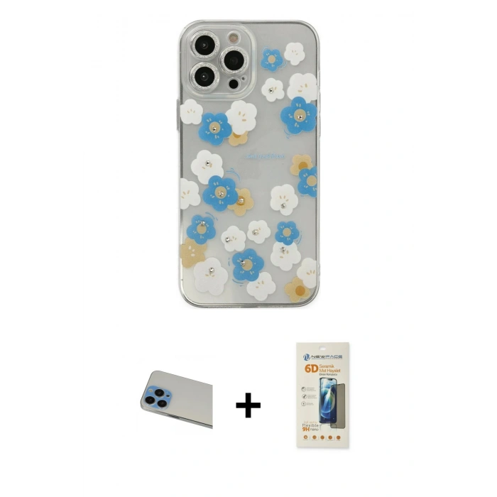 MARSİLYAN™- iPhone 13 Pro Max Kılıf Eksen Asil Prime - Siyah 6D Mat Seramik Hayalet Nano Ekran Koruyucu + Rainbow Kamera Lens Koruma Cam - MI