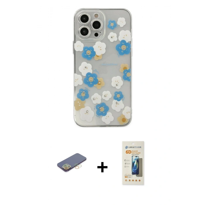 MARSİLYAN™- iPhone 13 Pro Max Kılıf Eksen Asil Prime - Siyah 6D Mat Seramik Hayalet Nano Ekran Koruyucu + Renkli Kamera Lens Koruma Cam - SI