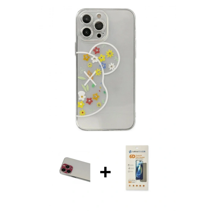 MARSİLYAN™- iPhone 13 Pro Max Kılıf Eksen Asil Prime - Siyah 6D Mat Seramik Hayalet Nano Ekran Koruyucu + Rainbow Kamera Lens Koruma Cam - KI