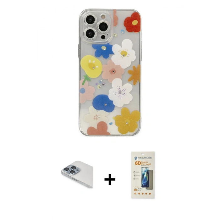 MARSİLYAN™- iPhone 13 Pro Max Kılıf Eksen Asil Prime - Siyah 6D Mat Seramik Hayalet Nano Ekran Koruyucu + Pers Alüminyum Kamera Lens - SABE