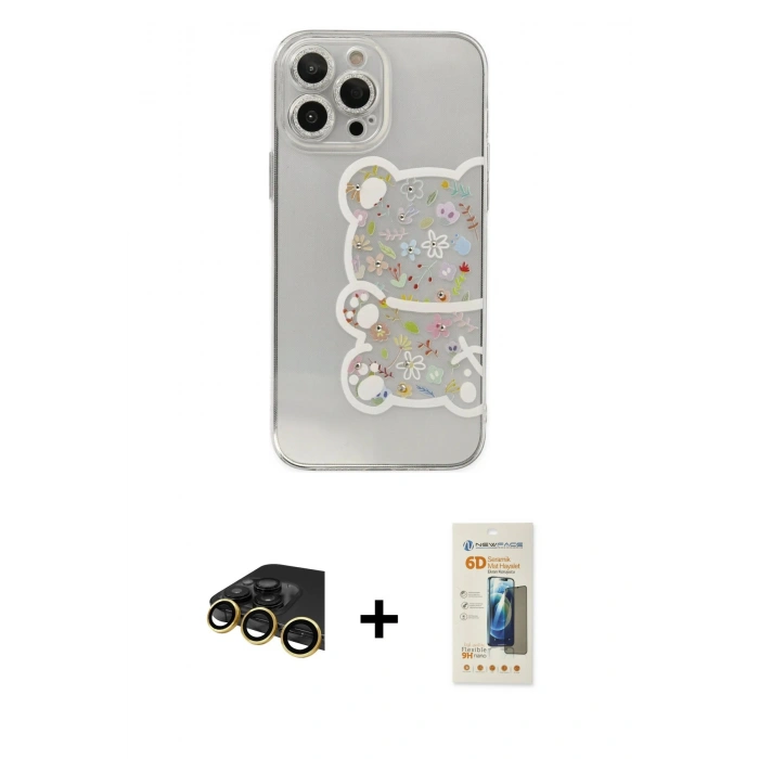 MARSİLYAN™- iPhone 13 Pro Max Kılıf Eksen Asil Prime - Siyah 6D Mat Seramik Hayalet Nano Ekran Koruyucu + Raze Metal Kamera Lens - GD
