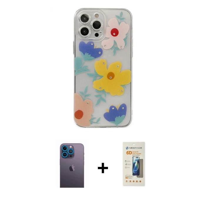 MARSİLYAN™- iPhone 13 Pro Max Kılıf Eksen Asil Prime - Siyah 6D Mat Seramik Hayalet Nano Ekran Koruyucu + Neon Fosforlu Kamera Lens - MI