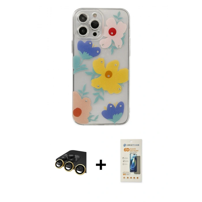 MARSİLYAN™- iPhone 13 Pro Max Kılıf Eksen Asil Prime - Siyah 6D Mat Seramik Hayalet Nano Ekran Koruyucu + Raze Metal Kamera Lens - GD