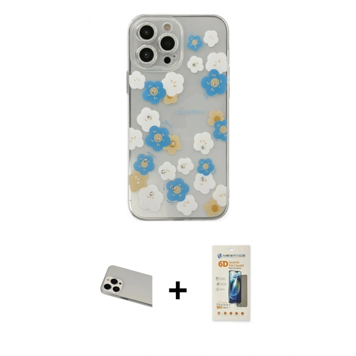 MARSİLYAN™- iPhone 13 Pro Max Kılıf Eksen Asil Prime - Siyah 6D Mat Seramik Hayalet Nano Ekran Koruyucu + Rainbow Kamera Lens Koruma Cam - BZ