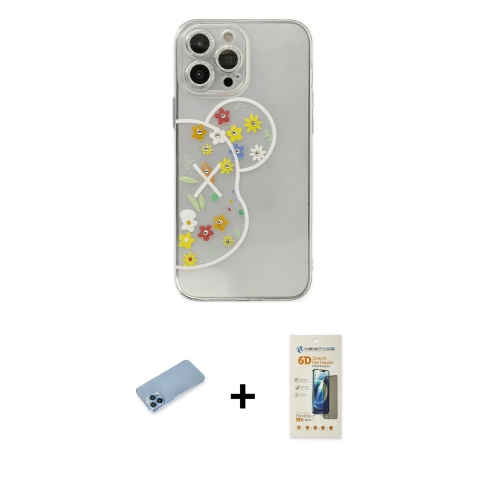 MARSİLYAN™- iPhone 13 Pro Max Kılıf Eksen Asil Prime - Siyah 6D Mat Seramik Hayalet Nano Ekran Koruyucu + Mavi Shine Kamera Lens Koruma Cam