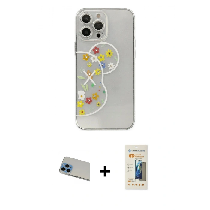 MARSİLYAN™- iPhone 13 Pro Max Kılıf Eksen Asil Prime - Siyah 6D Mat Seramik Hayalet Nano Ekran Koruyucu + Rainbow Kamera Lens Koruma Cam - MI