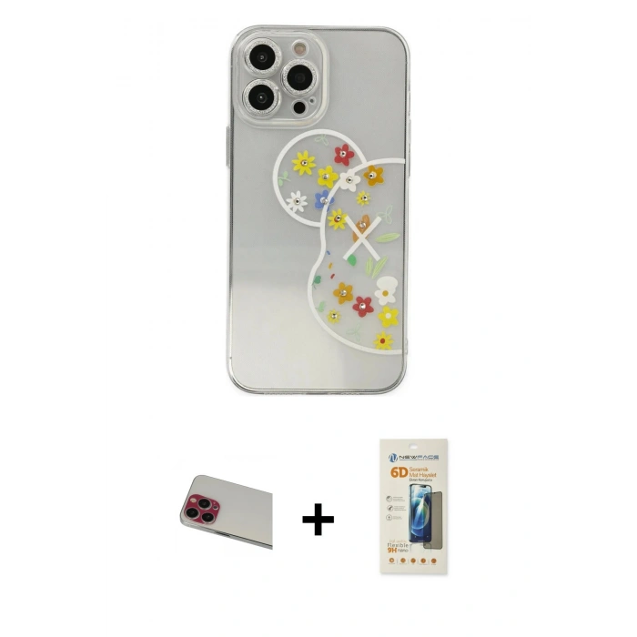 MARSİLYAN™- iPhone 13 Pro Max Kılıf Eksen Asil Prime - Siyah 6D Mat Seramik Hayalet Nano Ekran Koruyucu + Rainbow Kamera Lens Koruma Cam - KI