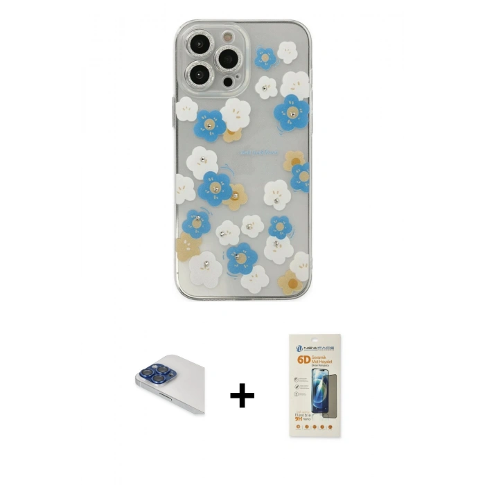 MARSİLYAN™- iPhone 13 Pro Max Kılıf Eksen Asil Prime - Siyah 6D Mat Seramik Hayalet Nano Ekran Koruyucu + Pers Alüminyum Kamera Lens - LT