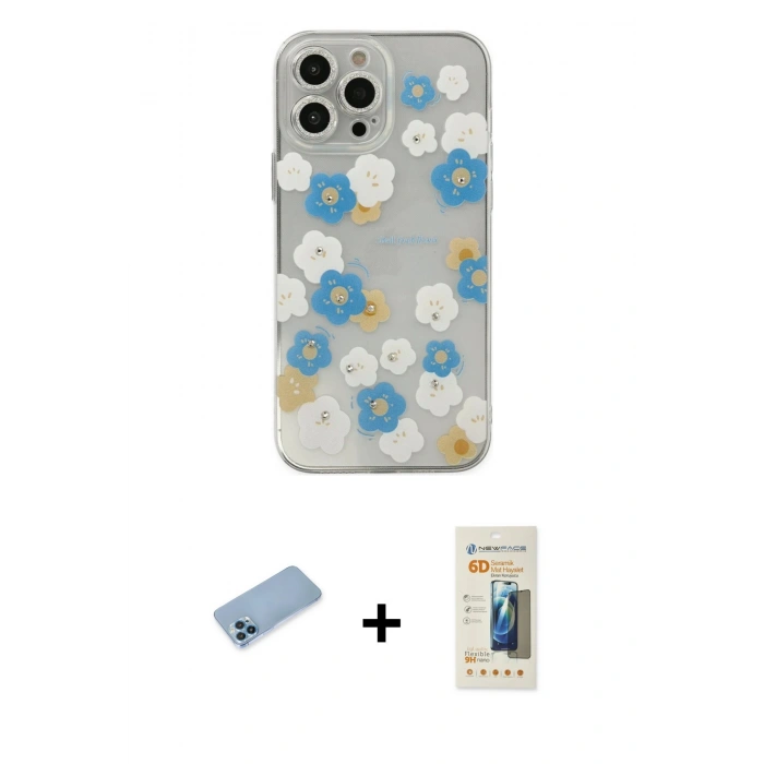 MARSİLYAN™- iPhone 13 Pro Max Kılıf Eksen Asil Prime - Siyah 6D Mat Seramik Hayalet Nano Ekran Koruyucu + Mavi Shine Kamera Lens Koruma Cam