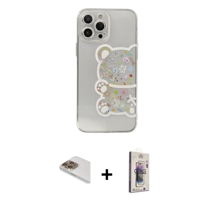 MARSİLYAN™- iPhone 13 Pro Max Kılıf Eksen Asil Prime - Siyah Bilvis 3D Cam Ekran Koruyucu + Gold Pers Alüminyum Kamera Lens