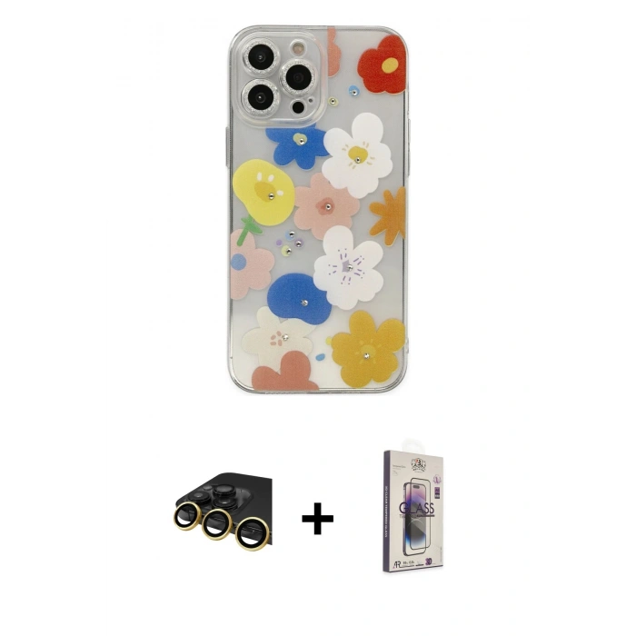 MARSİLYAN™- iPhone 13 Pro Max Kılıf Eksen Asil Prime - Siyah Bilvis 3D Cam Ekran Koruyucu + Raze Metal Kamera Lens - GD