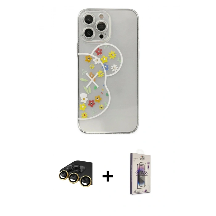 MARSİLYAN™- iPhone 13 Pro Max Kılıf Eksen Asil Prime - Siyah Bilvis 3D Cam Ekran Koruyucu + Raze Metal Kamera Lens - GD