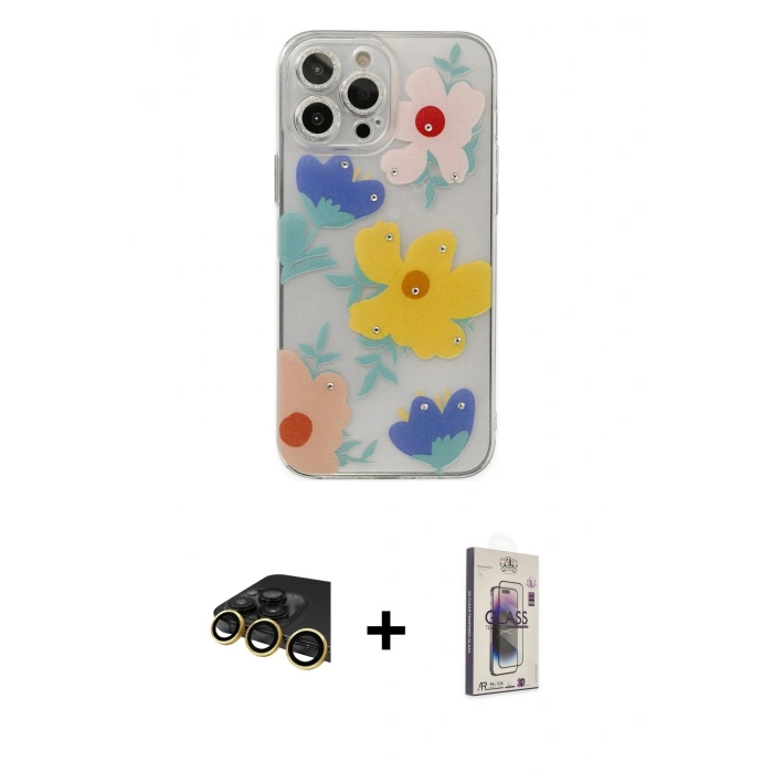 MARSİLYAN™- iPhone 13 Pro Max Kılıf Eksen Asil Prime - Siyah Bilvis 3D Cam Ekran Koruyucu + Raze Metal Kamera Lens - GD