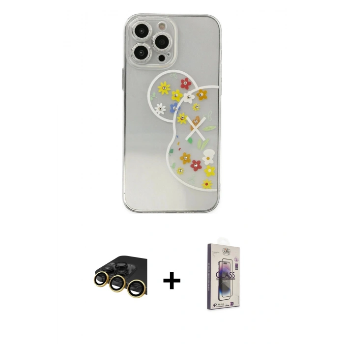 MARSİLYAN™- iPhone 13 Pro Max Kılıf Eksen Asil Prime - Siyah Bilvis 3D Cam Ekran Koruyucu + Raze Metal Kamera Lens - GD