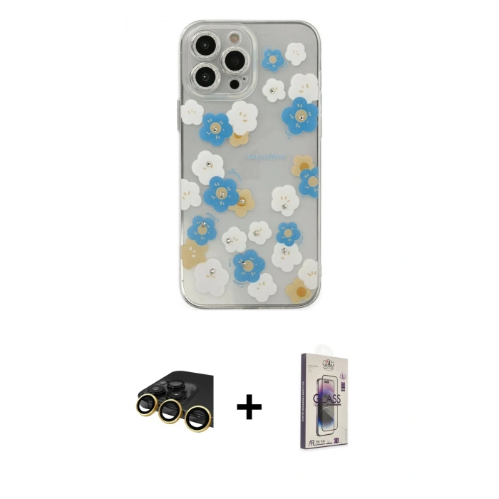 MARSİLYAN™- iPhone 13 Pro Max Kılıf Eksen Asil Prime - Siyah Bilvis 3D Cam Ekran Koruyucu + Raze Metal Kamera Lens - GD