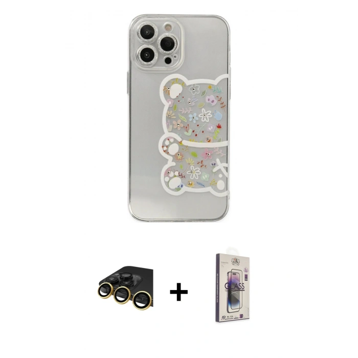MARSİLYAN™- iPhone 13 Pro Max Kılıf Eksen Asil Prime - Siyah Bilvis 3D Cam Ekran Koruyucu + Raze Metal Kamera Lens - GD