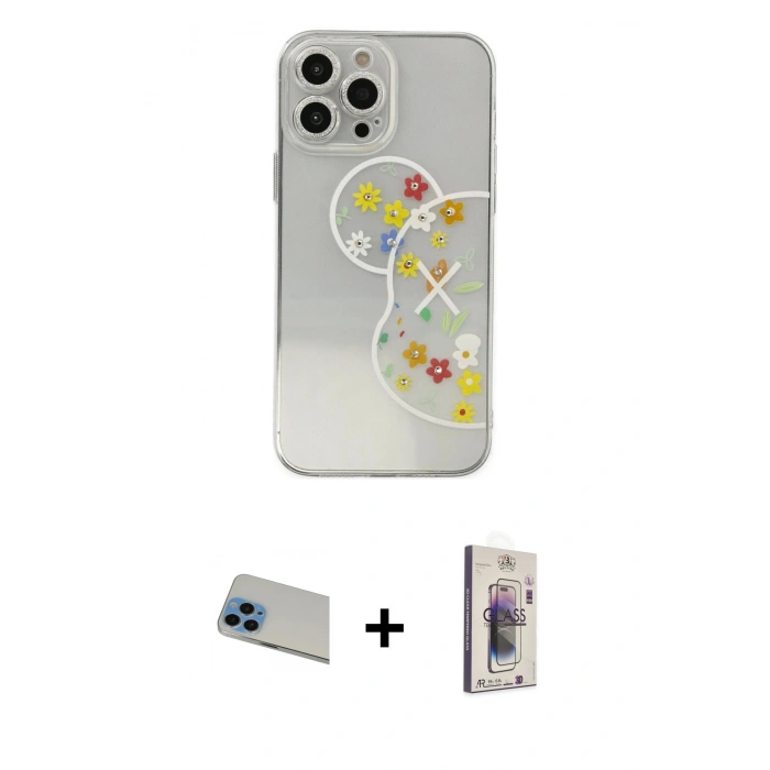 MARSİLYAN™- iPhone 13 Pro Max Kılıf Eksen Asil Prime - Siyah Bilvis 3D Cam Ekran Koruyucu + Mavi Rainbow Kamera Lens Koruma Cam