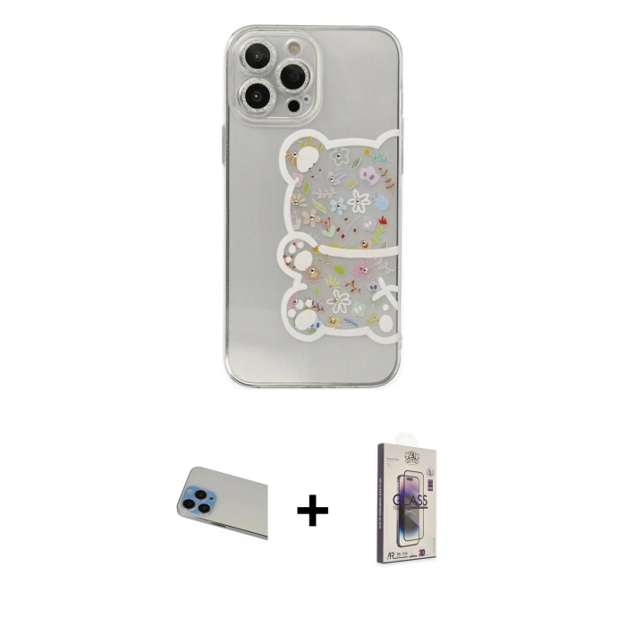 MARSİLYAN™- iPhone 13 Pro Max Kılıf Eksen Asil Prime - Siyah Bilvis 3D Cam Ekran Koruyucu + Mavi Rainbow Kamera Lens Koruma Cam