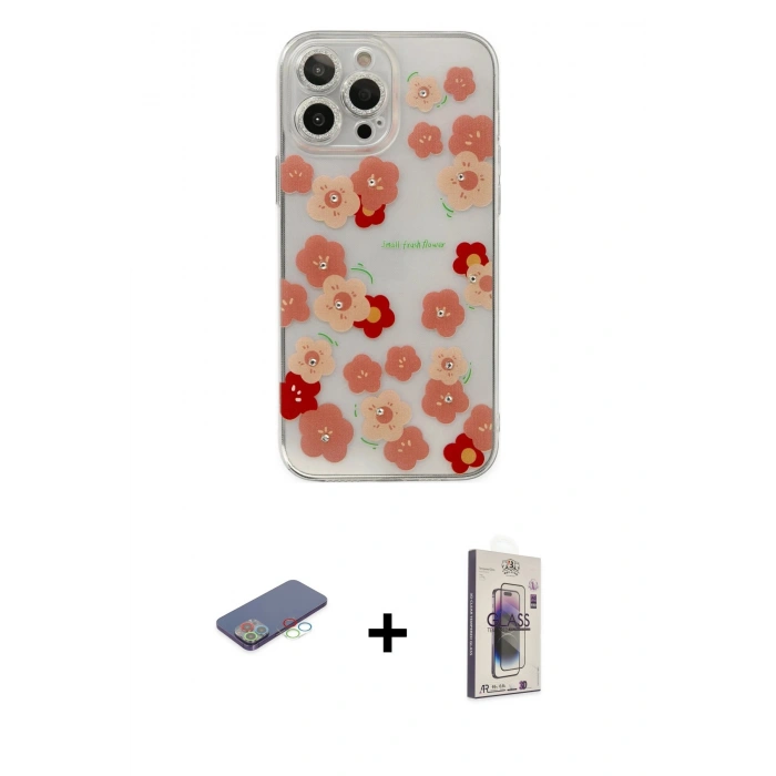 MARSİLYAN™- iPhone 13 Pro Max Kılıf Eksen Asil Prime - Siyah Bilvis 3D Cam Ekran Koruyucu + Renkli Kamera Lens Koruma Cam - MI