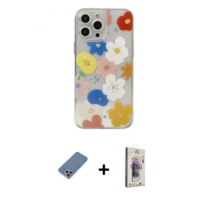 MARSİLYAN™- iPhone 13 Pro Max Kılıf Eksen Asil Prime - Siyah Bilvis 3D Cam Ekran Koruyucu + Metal Kamera Lens Koruma Cam - AKYL