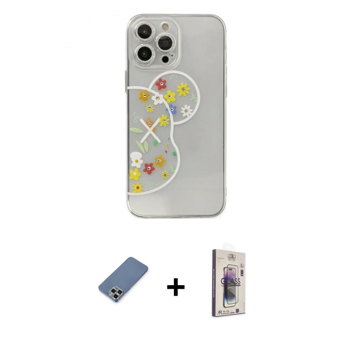 MARSİLYAN™- iPhone 13 Pro Max Kılıf Eksen Asil Prime - Siyah Bilvis 3D Cam Ekran Koruyucu + Metal Kamera Lens Koruma Cam - AKYL