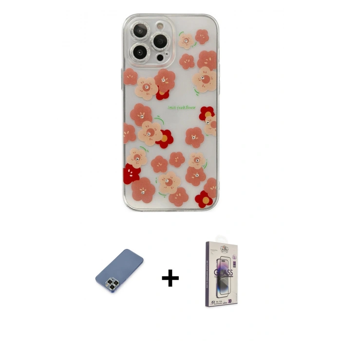 MARSİLYAN™- iPhone 13 Pro Max Kılıf Eksen Asil Prime - Siyah Bilvis 3D Cam Ekran Koruyucu + Metal Kamera Lens Koruma Cam - AKYL