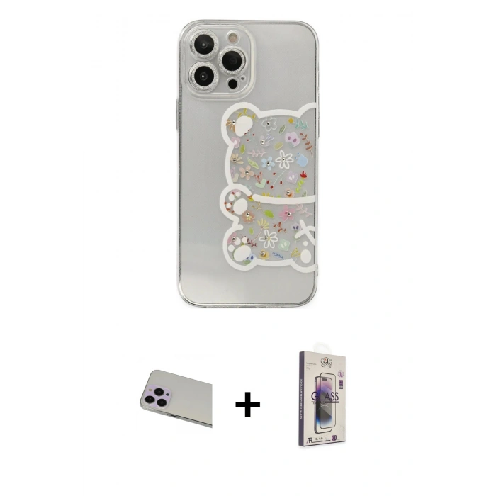MARSİLYAN™- iPhone 13 Pro Max Kılıf Eksen Asil Prime - Siyah Bilvis 3D Cam Ekran Koruyucu + Rainbow Kamera Lens Koruma Cam - MR