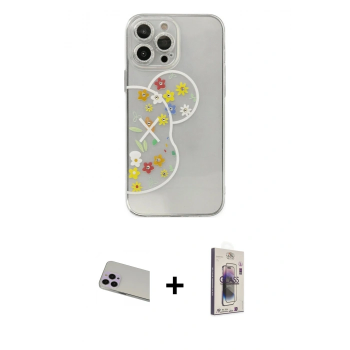 MARSİLYAN™- iPhone 13 Pro Max Kılıf Eksen Asil Prime - Siyah Bilvis 3D Cam Ekran Koruyucu + Rainbow Kamera Lens Koruma Cam - MR