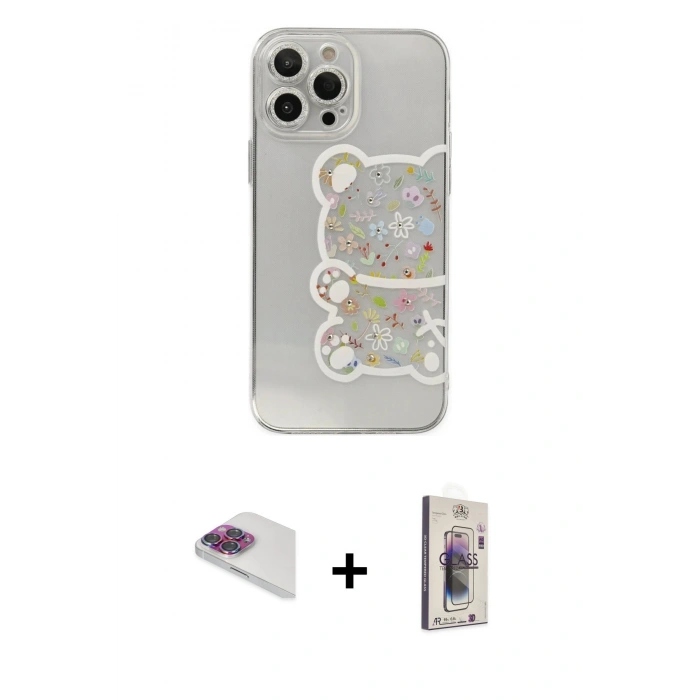 MARSİLYAN™- iPhone 13 Pro Max Kılıf Eksen Asil Prime - Siyah Bilvis 3D Cam Ekran Koruyucu + Pers Alüminyum Kamera Lens - GI