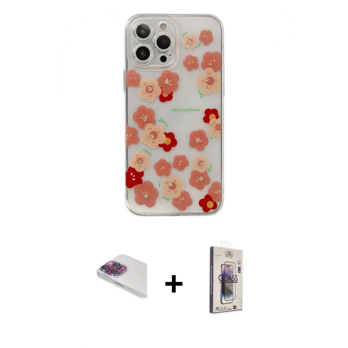 MARSİLYAN™- iPhone 13 Pro Max Kılıf Eksen Asil Prime - Siyah Bilvis 3D Cam Ekran Koruyucu + Pers Alüminyum Kamera Lens - GI
