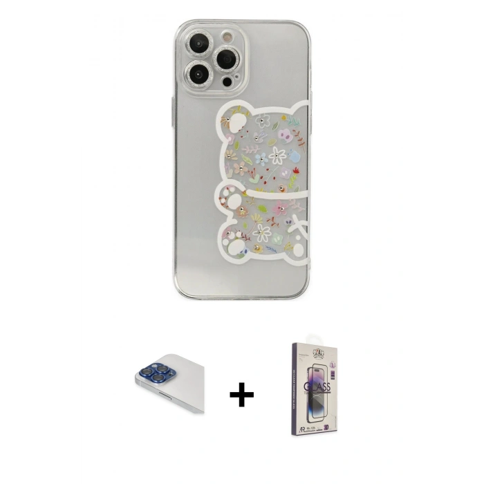 MARSİLYAN™- iPhone 13 Pro Max Kılıf Eksen Asil Prime - Siyah Bilvis 3D Cam Ekran Koruyucu + Pers Alüminyum Kamera Lens - LT