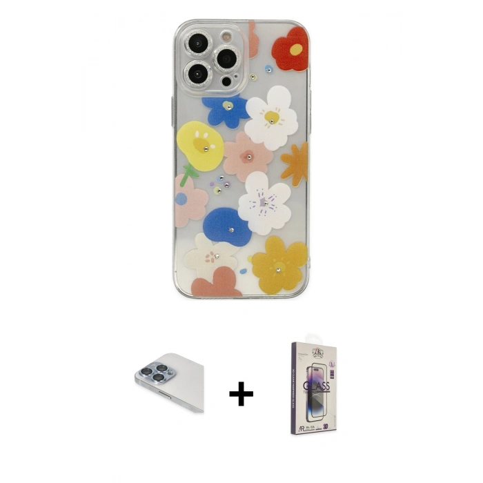 MARSİLYAN™- iPhone 13 Pro Max Kılıf Eksen Asil Prime - Siyah Bilvis 3D Cam Ekran Koruyucu + Pers Alüminyum Kamera Lens - SABE