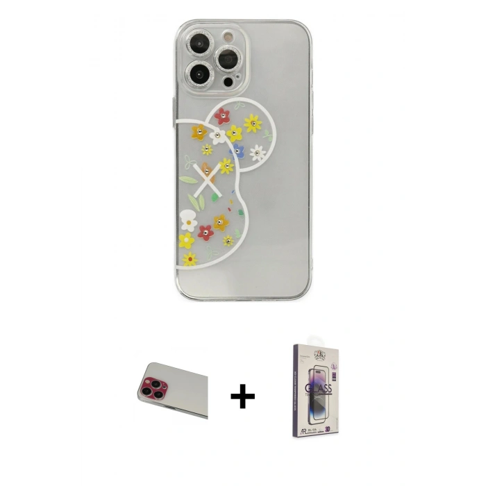 MARSİLYAN™- iPhone 13 Pro Max Kılıf Eksen Asil Prime - Siyah Bilvis 3D Cam Ekran Koruyucu + Rainbow Kamera Lens Koruma Cam - KI