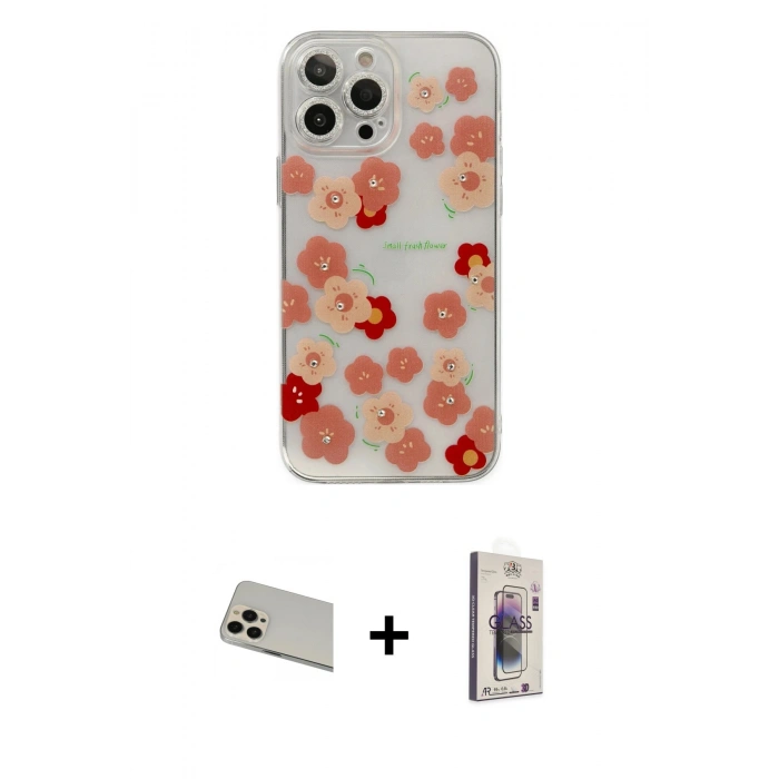 MARSİLYAN™- iPhone 13 Pro Max Kılıf Eksen Asil Prime - Siyah Bilvis 3D Cam Ekran Koruyucu + Rainbow Kamera Lens Koruma Cam - REGD
