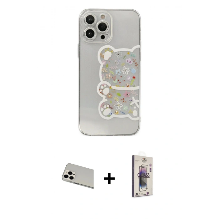 MARSİLYAN™- iPhone 13 Pro Max Kılıf Eksen Asil Prime - Siyah Bilvis 3D Cam Ekran Koruyucu + Rainbow Kamera Lens Koruma Cam - BZ