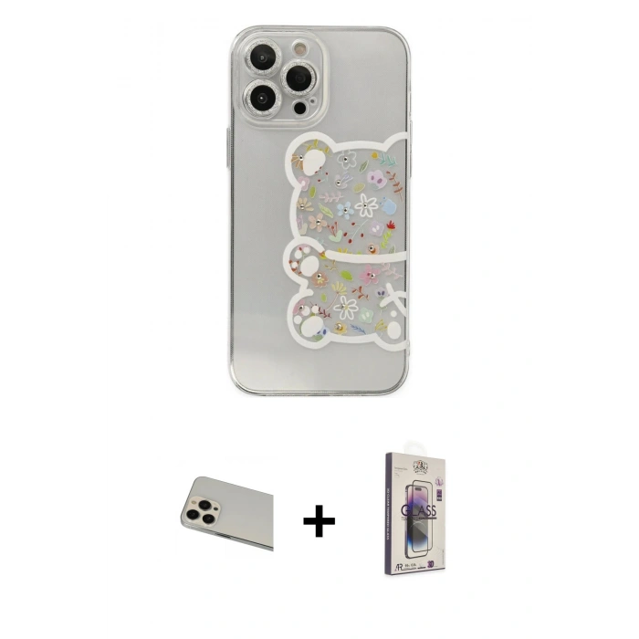 MARSİLYAN™- iPhone 13 Pro Max Kılıf Eksen Asil Prime - Siyah Bilvis 3D Cam Ekran Koruyucu + Rainbow Kamera Lens Koruma Cam - REGD