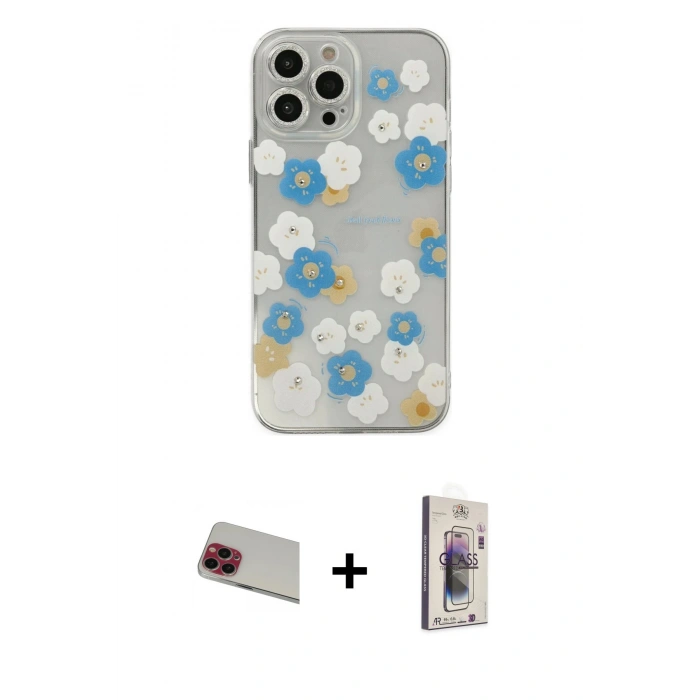 MARSİLYAN™- iPhone 13 Pro Max Kılıf Eksen Asil Prime - Siyah Bilvis 3D Cam Ekran Koruyucu + Rainbow Kamera Lens Koruma Cam - KI