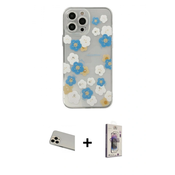 MARSİLYAN™- iPhone 13 Pro Max Kılıf Eksen Asil Prime - Siyah Bilvis 3D Cam Ekran Koruyucu + Rainbow Kamera Lens Koruma Cam - REGD