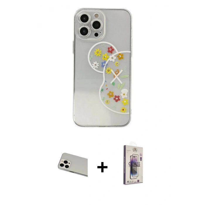 MARSİLYAN™- iPhone 13 Pro Max Kılıf Eksen Asil Prime - Siyah Bilvis 3D Cam Ekran Koruyucu + Rainbow Kamera Lens Koruma Cam - BZ