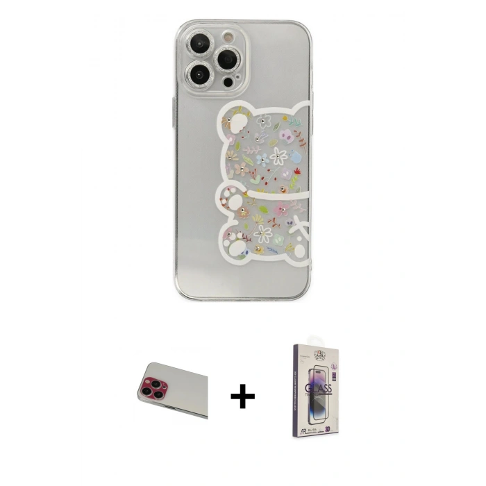 MARSİLYAN™- iPhone 13 Pro Max Kılıf Eksen Asil Prime - Siyah Bilvis 3D Cam Ekran Koruyucu + Rainbow Kamera Lens Koruma Cam - KI
