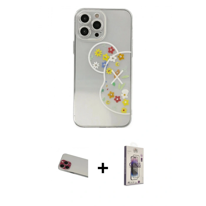 MARSİLYAN™- iPhone 13 Pro Max Kılıf Eksen Asil Prime - Siyah Bilvis 3D Cam Ekran Koruyucu + Rainbow Kamera Lens Koruma Cam - KI